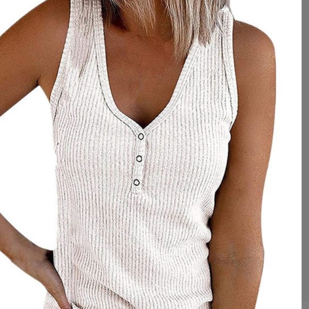 White Snap Accent V-Neck Tank